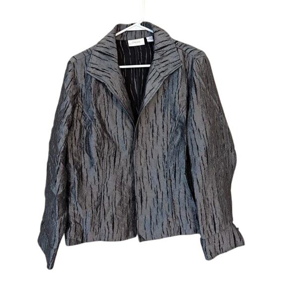 Chico's Vertical Crush Jacket Open Front Long Sleeve Jack Gunmetal Gray Large - Picture 1 of 4